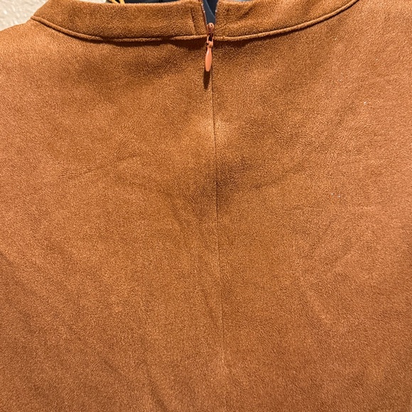 VOY sparkle camel ruffle ASYMETRICAL hem suede mini puff sleeve dress LARGE - Picture 7 of 10